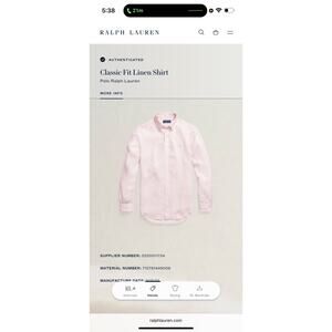 Polo Ralph Lauren Men's Medium Classic Fit Pink Linen Cotton Long Sleeve Shirt L